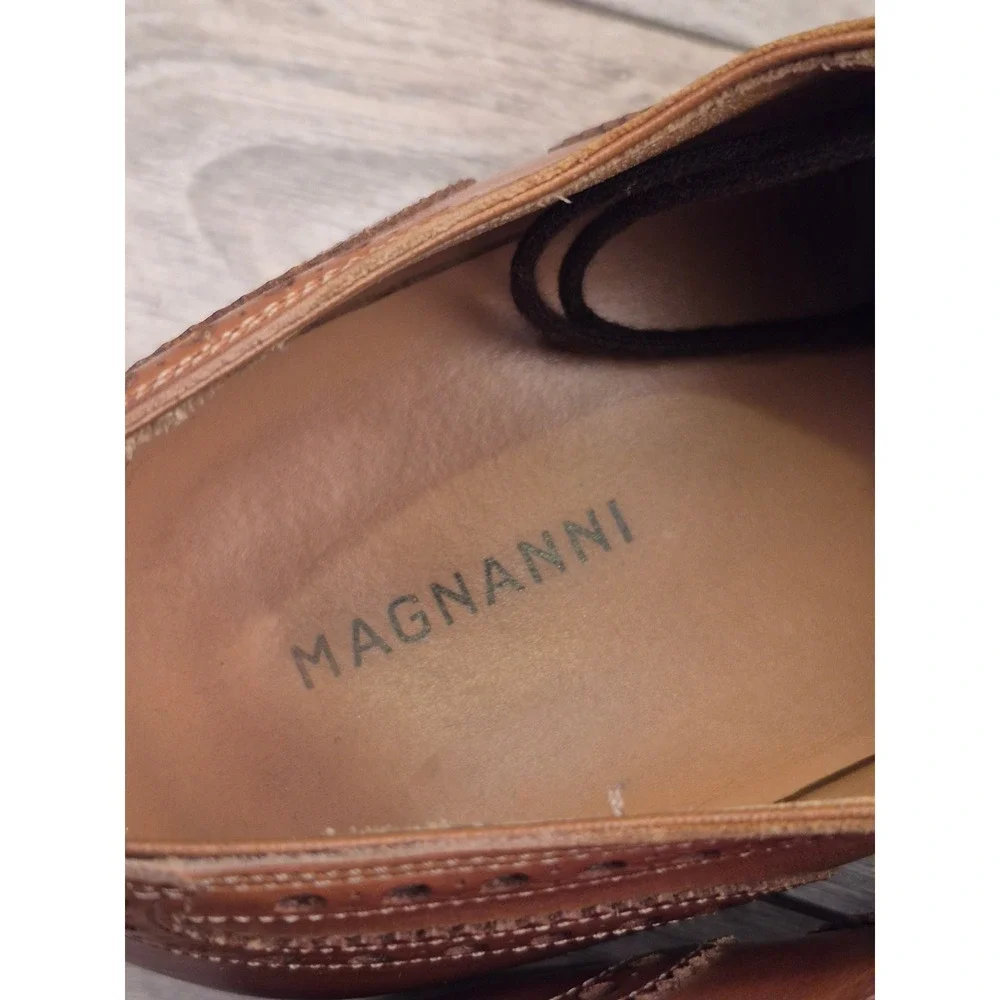 Magnanni Mens Cognac Leather Brogue Cap‎ Toe Oxford Dress Shoes 19399 Size 9.5 M